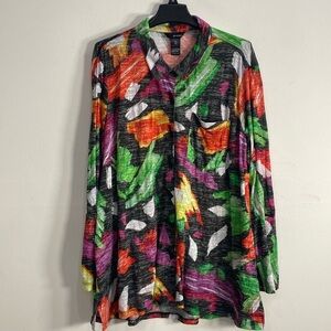 Ali Miles 2X Top Crinkle Brush Stroke Art to Wear